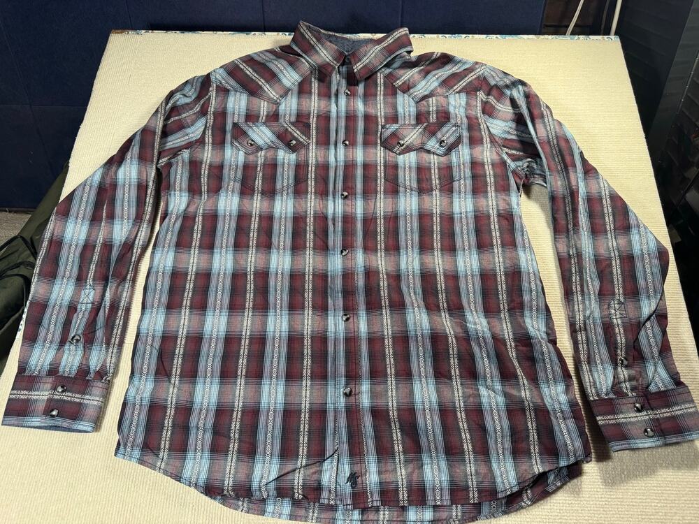 Moonshine Spirit Men's XL Western Pearl Snap Shirt Plaid 100% Cotton Easy Care